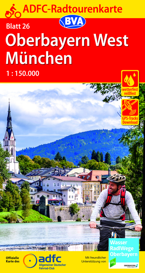ADFC-Radtourenkarte 26 Oberbayern West M&uuml;nchen 1:150.000, rei&szlig;- und wetterfest, E-Bike geeignet, GPS-Tracks Download