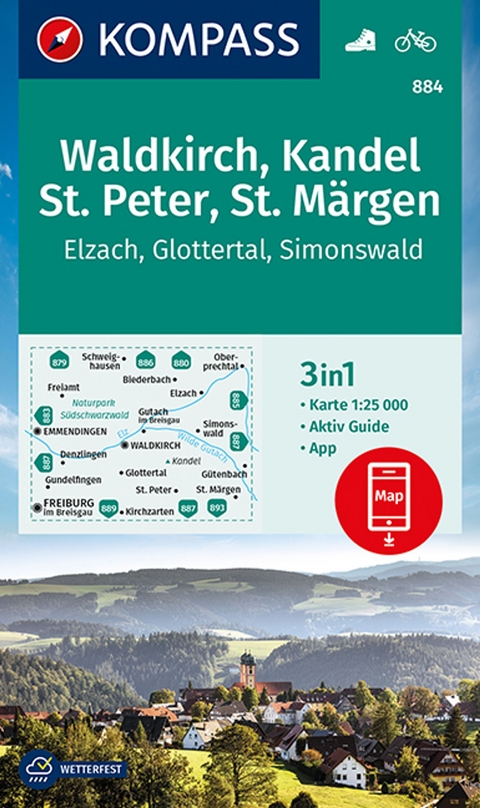 KOMPASS Wanderkarte 884 Waldkirch, Kandel, St.Peter, St. M&auml;rgen 1:25.000