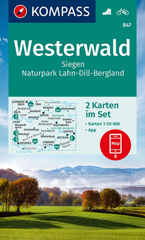 KOMPASS Wanderkarten-Set 847 Westerwald, Siegen, Naturpark Lahn-Dill-Bergland (2 Karten) 1:50.000