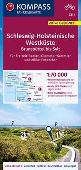 KOMPASS Fahrradkarte 3311 Schleswig-Holsteinische Westk&uuml;ste, Brunsb&uuml;ttel bis Sylt 1:70.000 - 