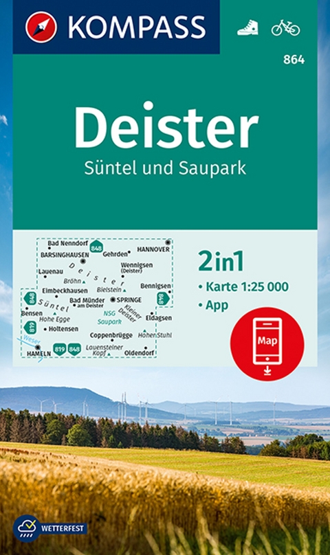 KOMPASS Wanderkarte 864 Deister, S&uuml;ntel und Saupark