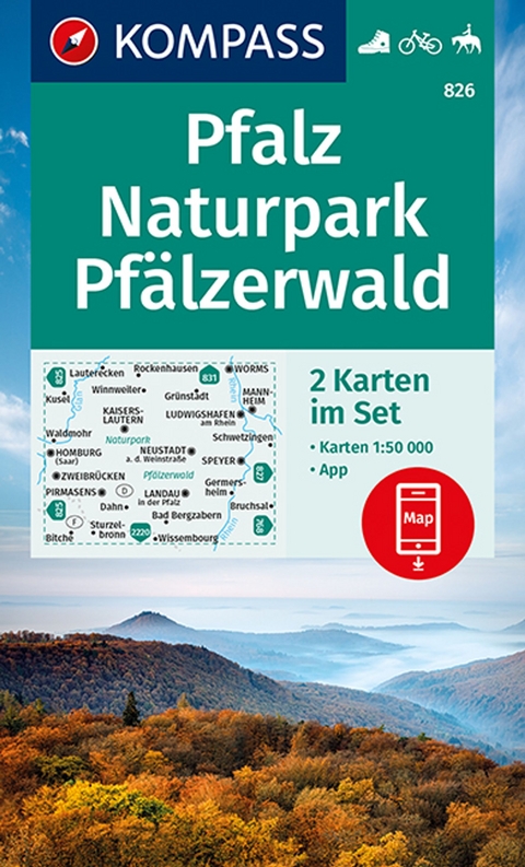 KOMPASS Wanderkarten-Set 826 Pfalz, Naturpark Pf&auml;lzerwald (2 Karten) 1:50.000
