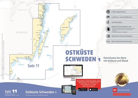 Sportbootkarten Satz 11: Ostk&uuml;ste Schweden 1 (Ausgabe 2021/2022)