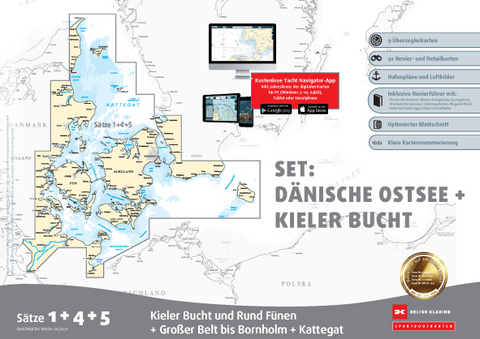 Sportbootkarten Satz 1, 4 und 5 Set: D&auml;nische Ostsee und Kieler Bucht (Ausgabe 2021)