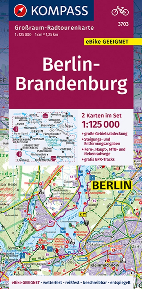 KOMPASS Gro&szlig;raum-Radtourenkarte Berlin-Brandenburg, 1:125000