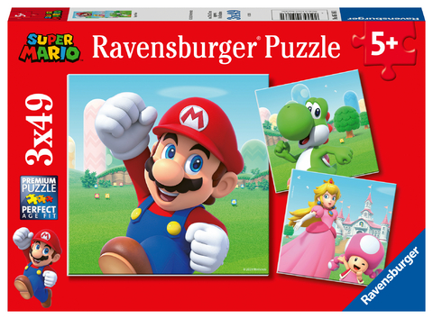 Ravensburger Kinderpuzzle - 05186 Super Mario - Puzzle f&uuml;r Kinder ab 5 Jahren, mit 3x49 Teilen