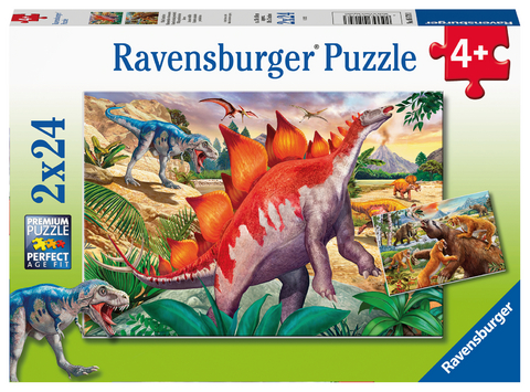 Ravensburger Kinderpuzzle - 05179 Wilde Urzeittiere - Puzzle f&uuml;r Kinder ab 4 Jahren, mit 2x24 Teilen