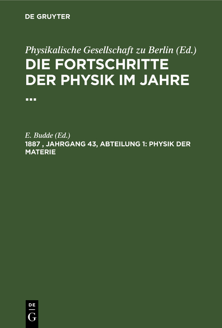 Die Fortschritte der Physik im Jahre ... / Physik der Materie - 