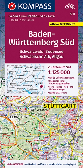 KOMPASS Großraum-Radtourenkarte Baden-Württemberg Süd, Schwarzwald, Bodensee, Schwäbische Alb, Allgäu, 1:125000
