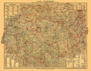 Historische Karte: LAND THÜRINGEN vom 1. Oktober 1923
