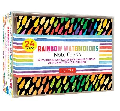 Rainbow Watercolors Note Cards, 24 Blank Cards - 