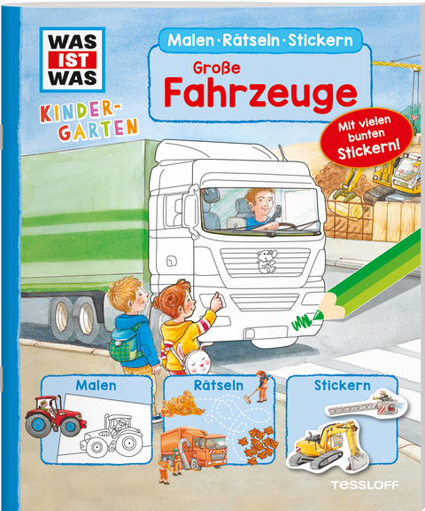 WAS IST WAS Kindergarten Malen R&auml;tseln Stickern Gro&szlig;e Fahrzeuge