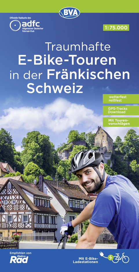 ADFC-Regionalkarte Traumhafte E-Bike-Touren in der Fr&auml;nkischen Schweiz, 1:75.000, mit Tagestourenvorschl&auml;gen, rei&szlig;- und wetterfest, GPS-Tracks Download