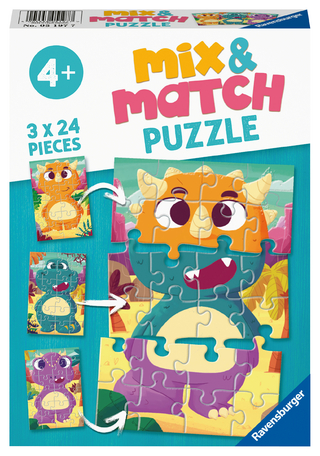 Ravensburger Kinderpuzzle - 05197 Mix&Match Niedliche Dinos - Puzzle für Kinder ab 4 Jahren, mit 3x24 Teilen