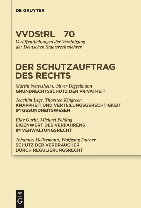 Der Schutzauftrag des Rechts -  Martin Nettesheim,  Oliver Diggelmann,  Joachim Lege,  Et Al.