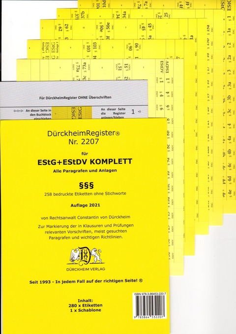 DürckheimRegister® EStG+EStDV KOMPLETT alle §§, OHNE Stichworte - Constantin Dürckheim