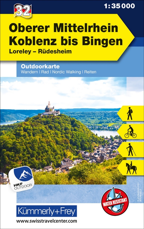 K&uuml;mmerly+Frey Outdoorkarte Deutschland 32 Oberer Mittelrhein, Koblenz bis Bingen 1:35.000