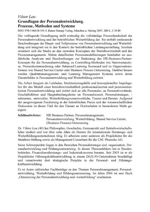 Grundlagen der Personalentwicklung -  Viktor Lau