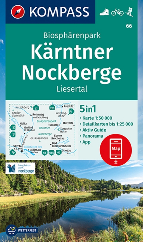 KOMPASS Wanderkarte 66 Biosph&auml;renpark K&auml;rntner Nockberge, Liesertal 1:50.000