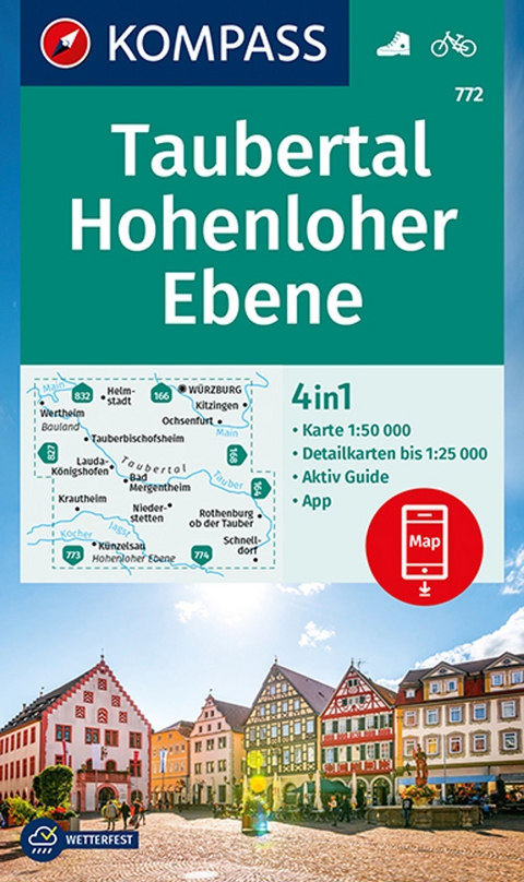 KOMPASS Wanderkarte 772 Taubertal, Hohenloher Ebene 1:50.000