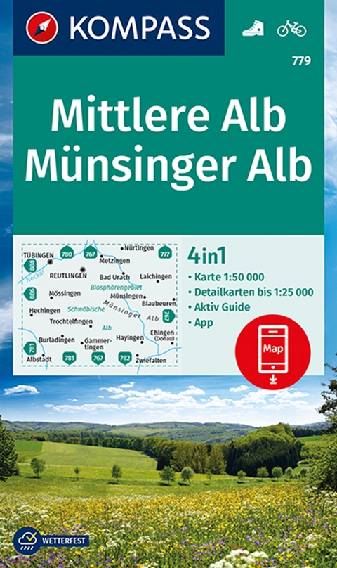 KOMPASS Wanderkarte 779 Mittlere Alb, M&uuml;nsinger Alb 1:50.000