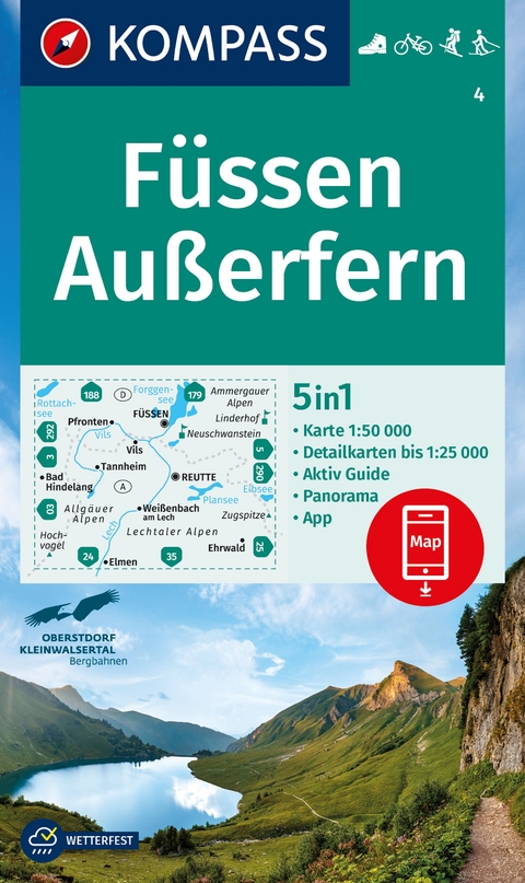 KOMPASS Wanderkarte 4 F&uuml;ssen, Au&szlig;erfern 1:50.000