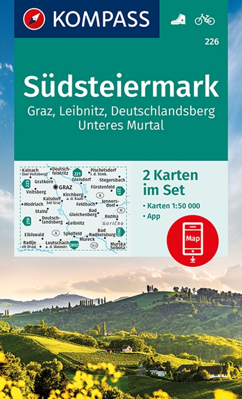 KOMPASS Wanderkarten-Set 226 S&uuml;dsteiermark, Graz, Leibnitz, Deutschlandsberg, Unteres Murtal (2 Karten) 1:50.000
