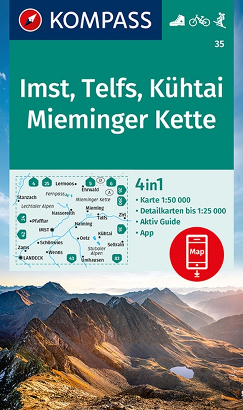 KOMPASS Wanderkarte 35 Imst, Telfs, K&uuml;htai, Mieminger Kette 1:50.000