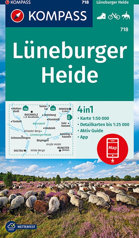 KOMPASS Wanderkarte 718 L&uuml;neburger Heide 1:50.000