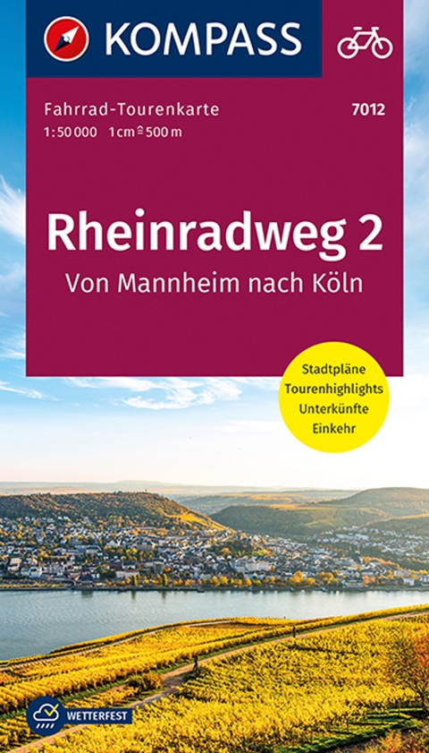 KOMPASS Fahrrad-Tourenkarte Rheinradweg 2, von Mannheim nach K&ouml;ln 1:50.000