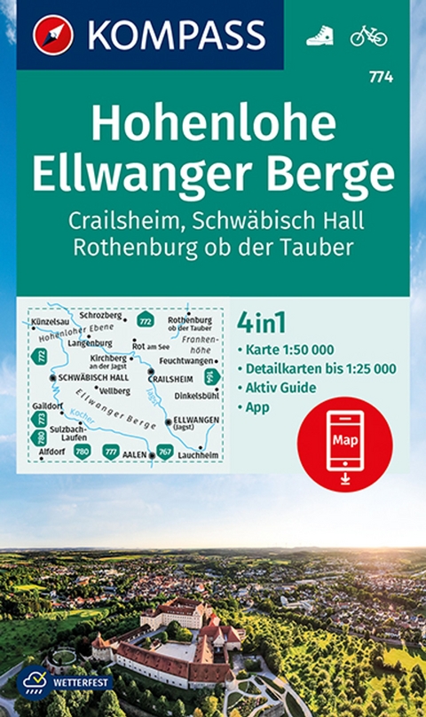 KOMPASS Wanderkarte 774 Hohenlohe, Ellwanger Berge, Crailsheim, Schw&auml;bisch Hall, Rothenburg ob der Tauber 1:50.000
