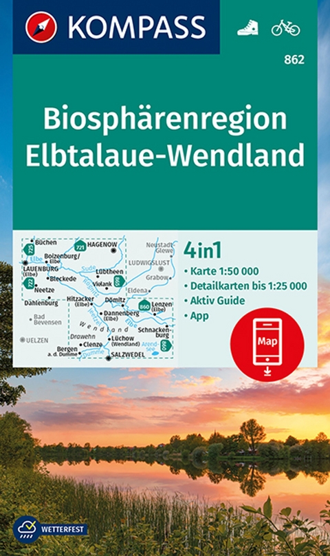 KOMPASS Wanderkarte 862 Biosph&auml;renregion Elbtalaue-Wendland 1:50.000