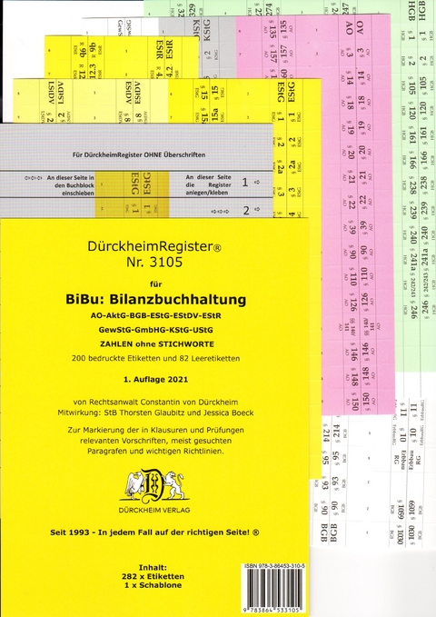 D&uuml;rckheimRegister&reg; BiBu-BilanzSteuerrecht - Wichtige Gesetze OHNE Stichworte f&uuml;r deine AO-AktG-BGB-EStG-EStR-GmbHG-HGB- KStG-UStG nur Zahlen und &sect;&sect; - Thorsten Glaubitz, Constantin D&uuml;rckheim, Jessica Boeck