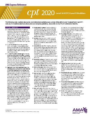 CPT 2020 Express Reference Coding Card: Level I & HCPCS Level II Modifiers -  American Medical Association