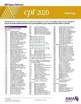 CPT 2020 Express Reference Coding Card: Radiology