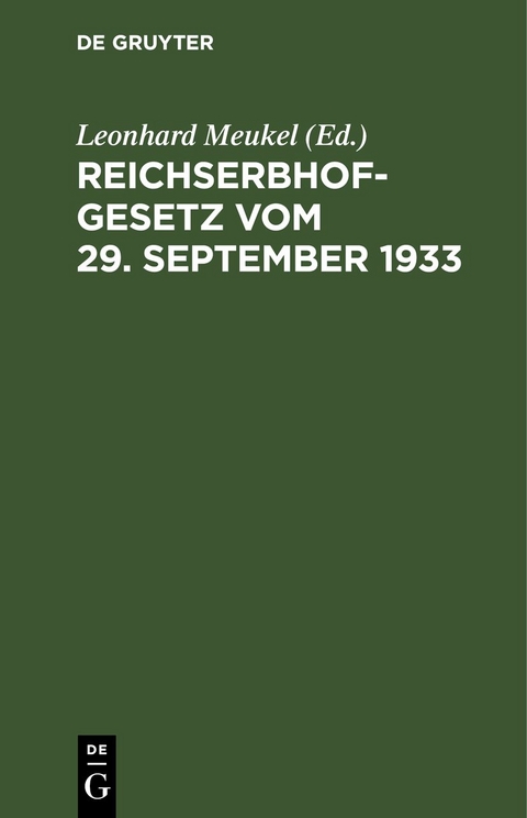 Reichserbhofgesetz vom 29. September 1933 - 