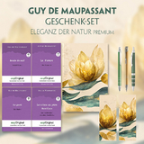 Guy de Maupassant Geschenkset - 4 B&uuml;cher (mit Audio-Online) + Eleganz der Natur Schreibset Premium - Guy de Maupassant