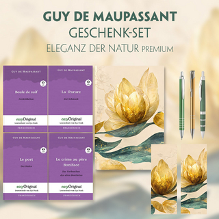 Guy de Maupassant Geschenkset - 4 Bücher (mit Audio-Online) + Eleganz der Natur Schreibset Premium